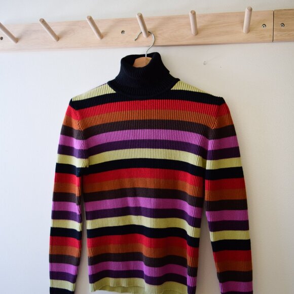 vtg bold striped cotton turtleneck - Picture 2 of 4